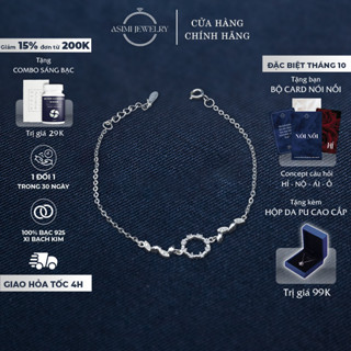 Lắc tay mặt đá tròn đính chiếc lá Asimi, vòng tay nữ bạc Ý S925 xinh xắn đơn giản Circle Leaf LT29