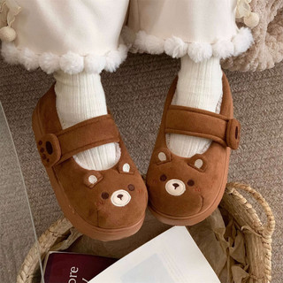 XIXITIAO Mary Jane Giày Cotton Đế Dày Dễ Thương Gấu Nữ Thoải Mái Ấm Áp Mùa Đông