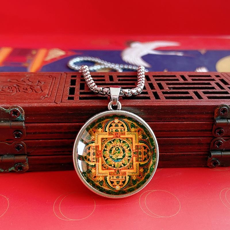 Mặt dây chuyền di động nghệ thuật vẽ tay Thangka Tây Tạng, màu vàng và xanh Tara