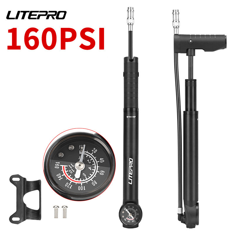 Máy bơm xe đạp Litepro di động, hợp kim nhôm, áp suất 160psi