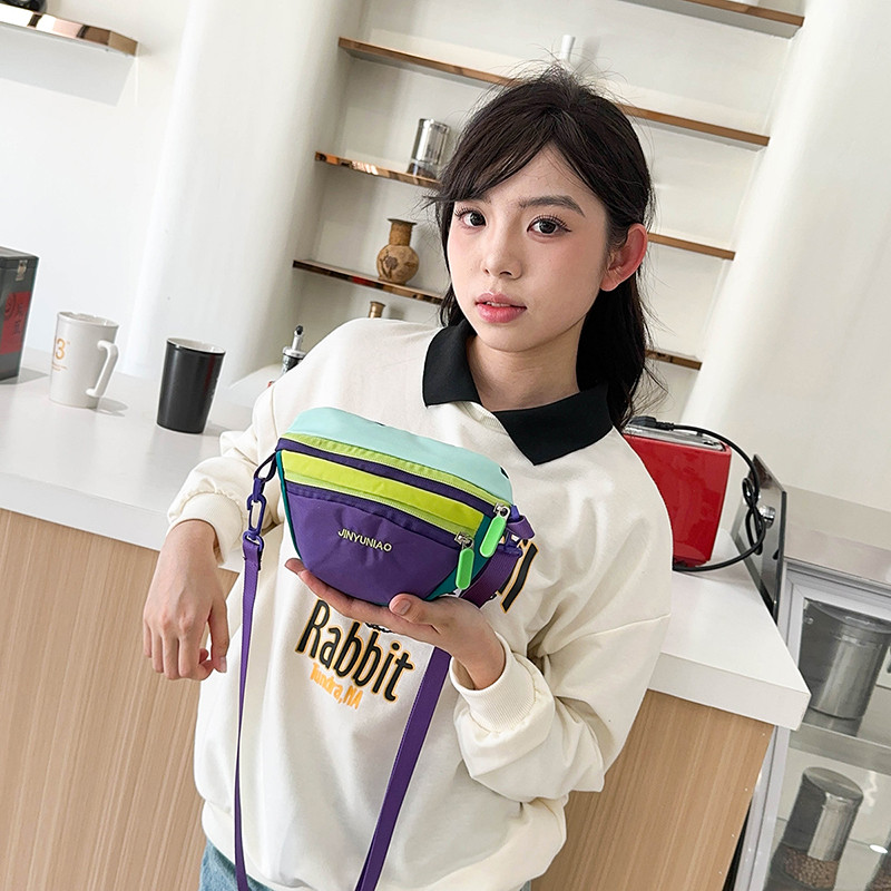 2025 Thời Trang Dopamine Màu Sắc Tương Phản Nam Nữ Cùng Phong Cách Thể Thao Ngoài Trời Leo Núi Di Động Chống Thấm Nước Nylon Đeo Ngang Ngực Túi