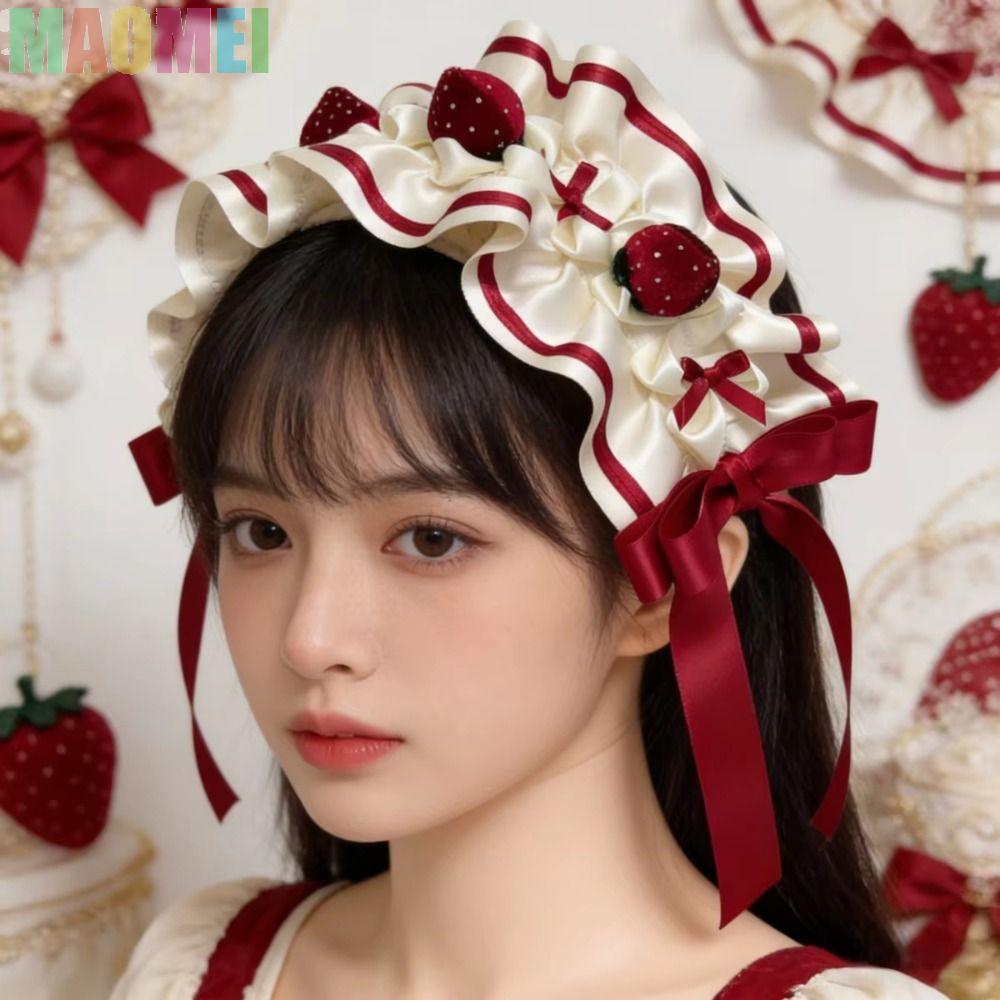 MAOMEI Khăn Tóc Nữ, Handmade Satin Dâu Gothic Đầu, Dễ Thương Gothic Xù Nơ Gothic Gothic Gothic Gothi