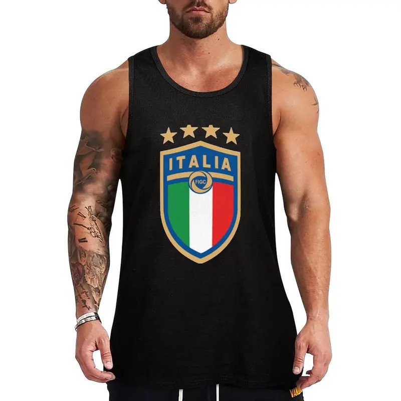 Nam Cotton Tank Top Đội tuyển Quốc gia Ý Logo Họa tiết Italia Bóng đá Thể thao Huấn luyện Thông gió 