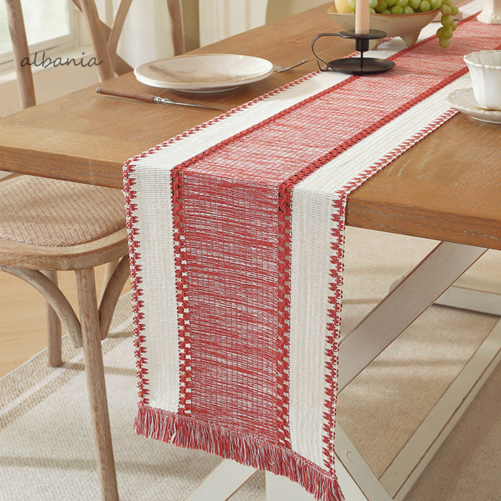 < alb > Table Runner cho Tv Stand Coffee Table Runner Boho Color Block Table Runner với tua rua – Bà