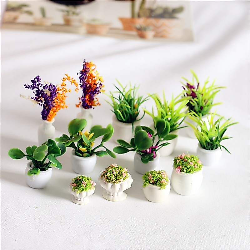 Chậu cây mini trang trí nhà mô hình, tiểu cảnh, dollhouse, nhà que kem handmade