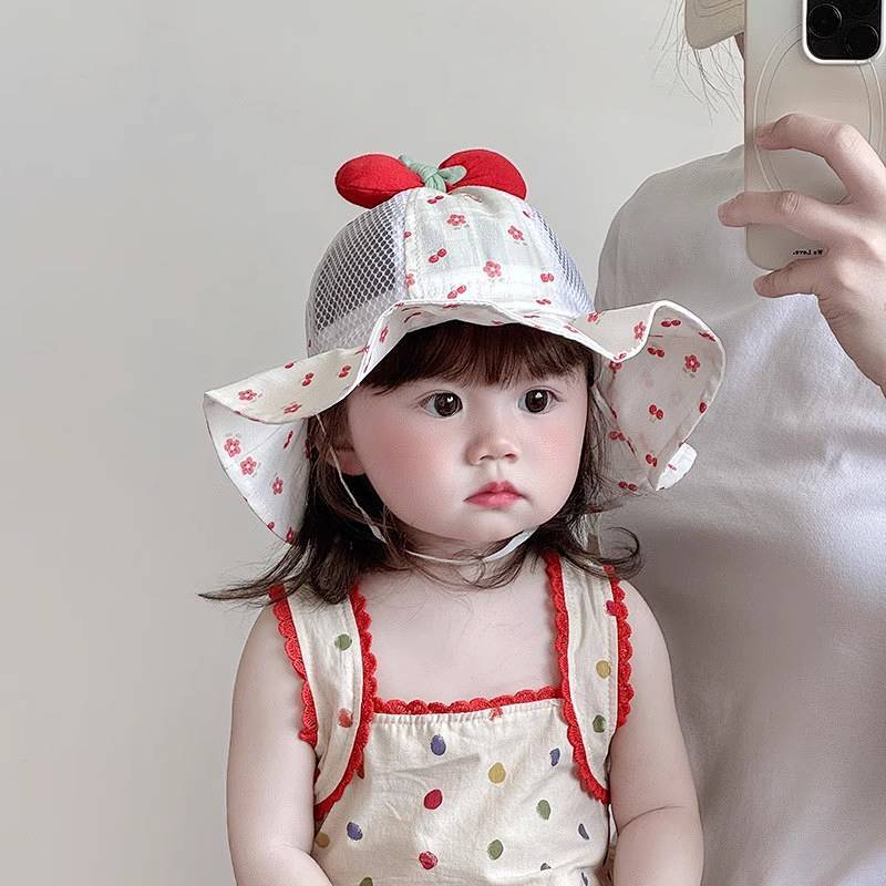 Children's Hat Summer Thin Big Brim Breathable Mesh Princess Bucket Hat Baby Girl Sweet Bow Bucket H