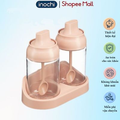 Bộ 2 lọ gia vị Tritan Inochi, phin dán tường cố định, nhựa Tritan an toàn GIAO MÀU NGẪU NHIÊN
