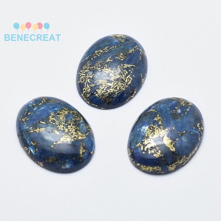 BENECREAT 1 cái e / Cyanite / Disthene Cabochons với đường vàng Hình bầu dục phẳng 30x22x6mm