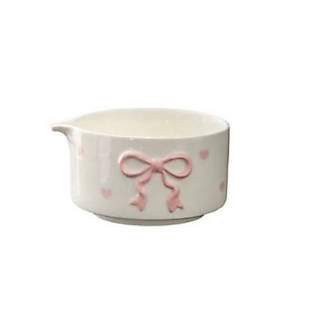 ️ Cốc trà xanh Chawan Matcha có họa tiết nơ hồng bằng gốm thủ công (Chỉ cốc)