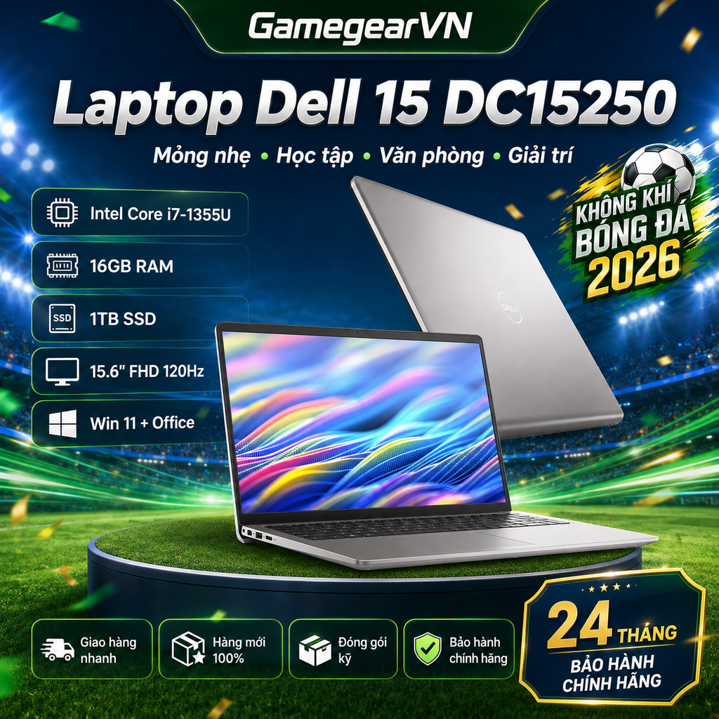 [Hàng Chính Hãng] Laptop Dell 15 DC15250 i7 1355U/16GB/1TB/15.6"FHD/Win11/Office HS24/Microsoft 365