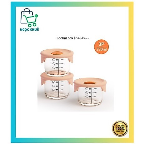 LLG508S3 - Hộp đựng thức ăn cho bé Lock&Lock có vạch chia 230ml*3 hộp - Nắp màu cam
