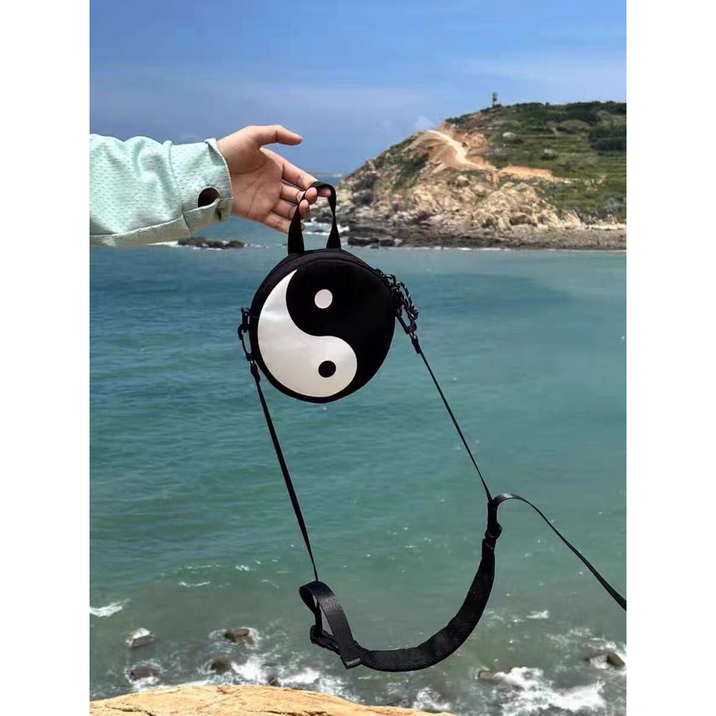 KALIN SHOP Túi đeo vai tròn bằng vải Canvas Tai Chi Túi đeo vai tròn nhỏ phù hợp với túi tròn bánh N