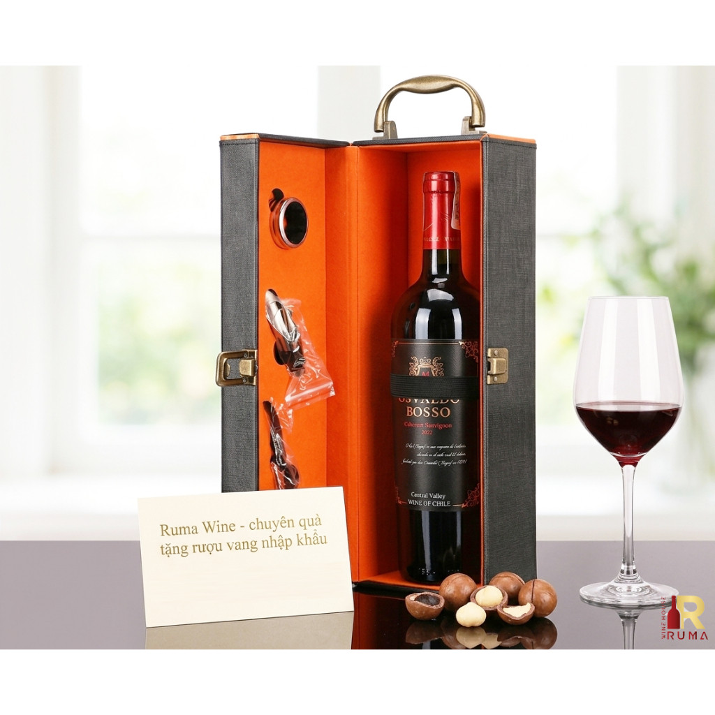 Set quà tặng 1 chai rượu vang Chile Osvaldo - ĐVC