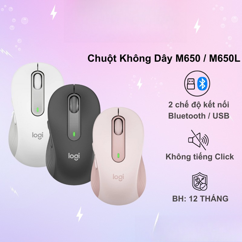 Chuột không dây bluetooth  Signature M650 / M650L - Cuộn SmartWheel, giảm ồn, các nút trợ năng