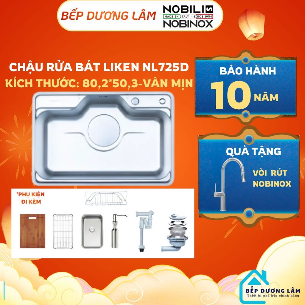 CHẬU RỬA BÁT NOBINOX LIKEN NL725D | KÍCH THƯỚC 802*503 | Cam kết Hàng chính hãng
