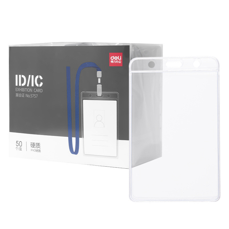 Deli 5757 Thẻ ID Sling Thẻ làm việc Giá đỡ thẻ ID PVC cứng (50 cái / hộp)
