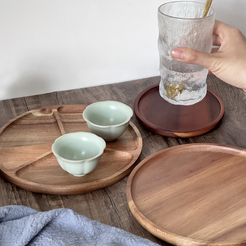 Tròn Gỗ Khay Gỗ Keo Đĩa Ăn Gia Đình Cốc Nước Trà Khay Bảo Quản Cafe Bánh Đĩa ins Phong Cách 0Q1Q