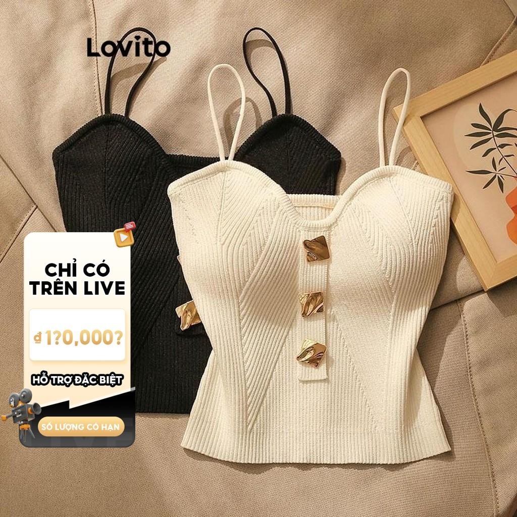 [VHL x LOVITO] Lovito Áo Tank Top Plain Button Metal Round Tank Top dành cho nữ LNL38050 (Trắng / Đe