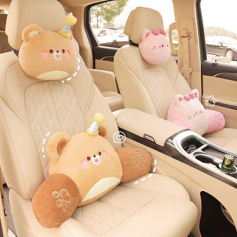 Automotive Headrest Lumbar Support Pillow Car Cartoon Pillow Cushion Plush Cute Seat Neck Pillow Cha