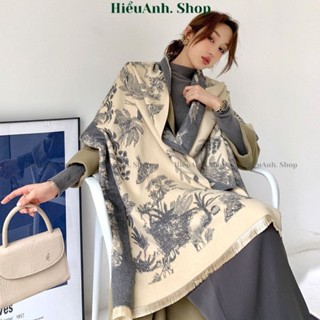 Khăn dạ họa tiết hoa size 65x180cm. Khăn choàng chất liệu dày dặn ấm áp thời trang thu đông cho các bạn nữ