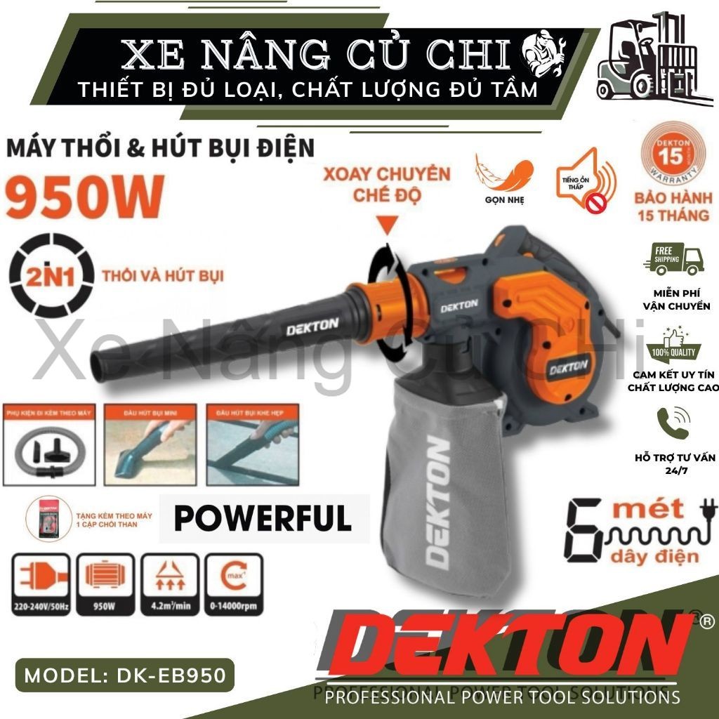 Máy thổi bụi 950w Dekton DK-EB950, công suất 950w, máy hút bụi siêu mạnh, 6 cấp độ, 2 chế độ thổi và