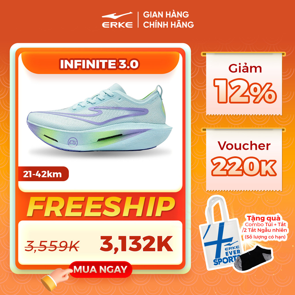 [TẶNG TẤT] Giày Chạy Thể Thao Nữ Marathon Chuyên Nghiệp ERKE INFINITE 3.0 Full Carbon - RUNNING 42km