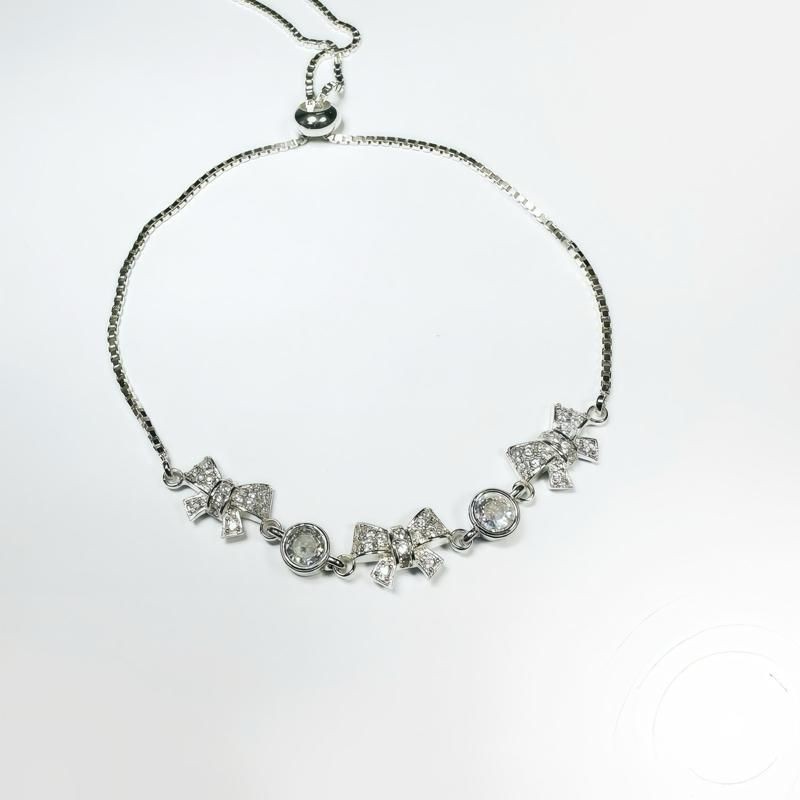 (MC0063) Lắc tay bạc nữ mặt nơ xinh xắn, khoá dây rút chắc chắn