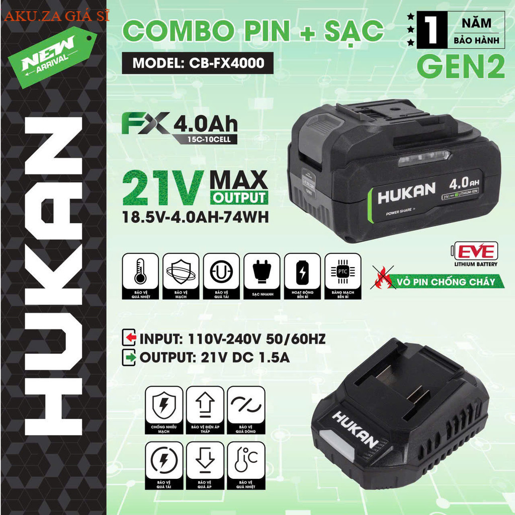 Pin Hukan 10Cell G2- FX4000 Dòng Xả 15C dung lượng 4Ah 6Ah tặng 1 sạc AKUZA Giá Sĩ