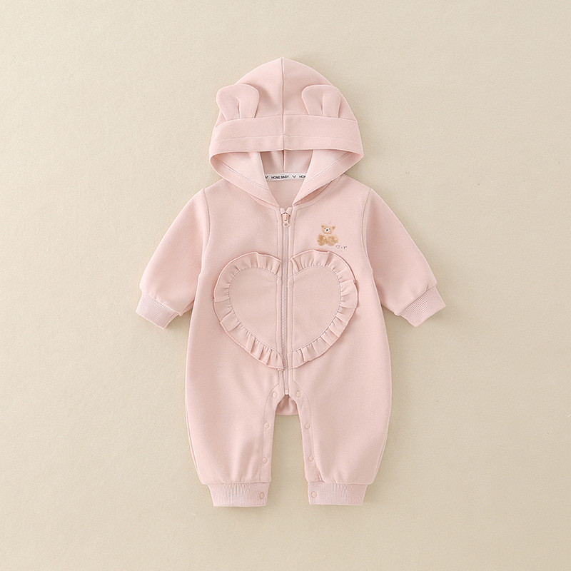 Áo khoác mùa thu cho bé gái Huzhou Zhili, áo khoác có mũ mới mùa thu, công chúa ngọt ngào, bộ liền t