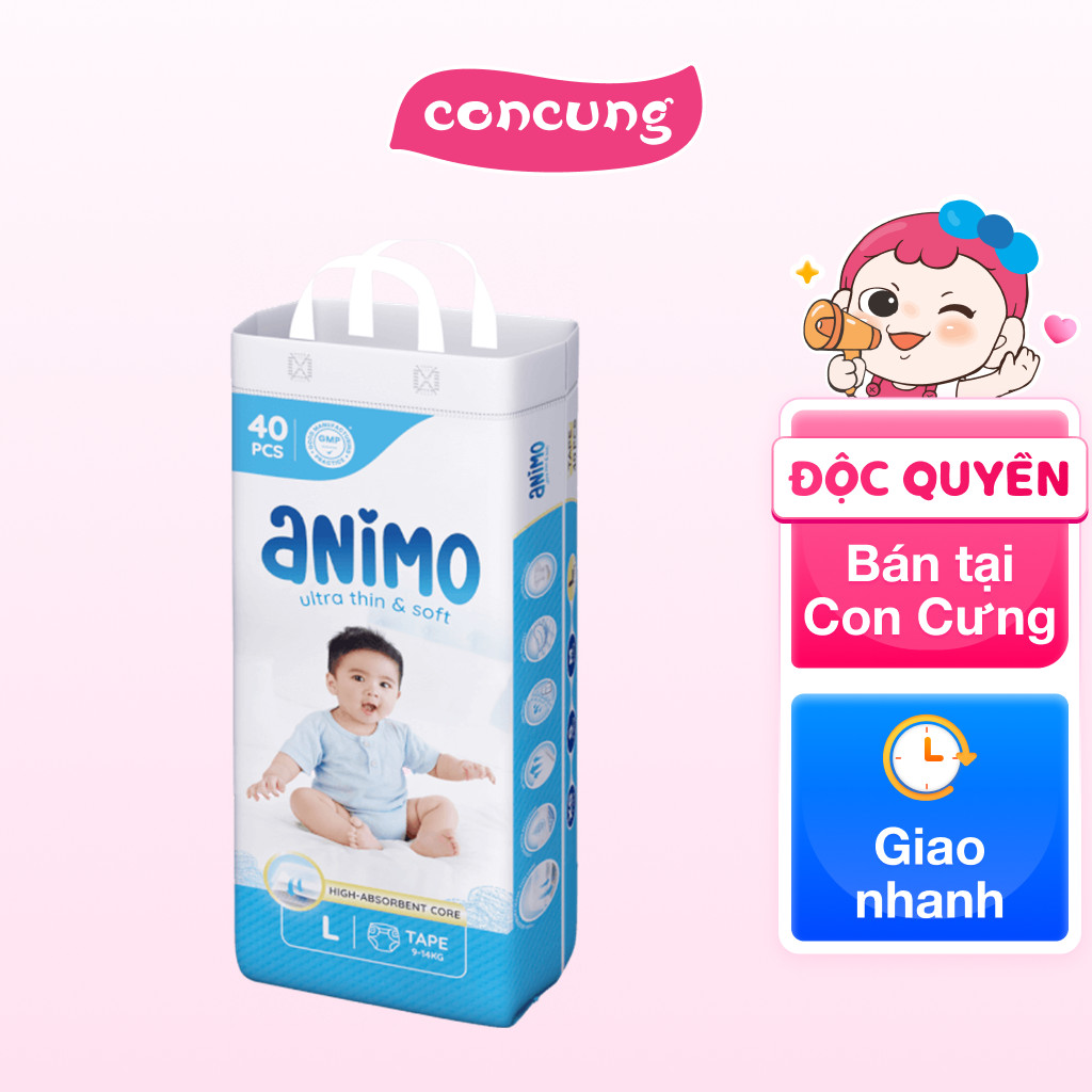 Tã dán Animo Siêu Mềm Thoáng (L, 40 miếng) - Con Cưng