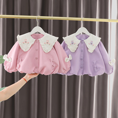 Áo Khoác Gió Họa Tiết Thêu Thỏ Nơ Màu Hồng Tím Cho Bé Gái 1-5 Tuổi MINTSCLOSET Quảng Châu - AK8578