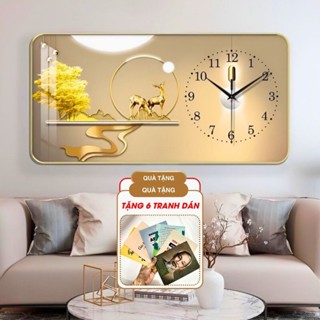  Đồng hồ tráng gương kim trôi hươu phú quý tài lộc UV 5D cao cấp trang trí nhà cửa sang trọng 