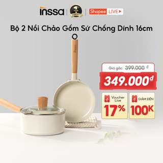 Inssa Bộ Nồi Chảo Chống Dính Gốm Sứ Chảo Chiên 16cm Nồi Sữa 16cm Nắp Kính Không PTFE GUOJ042