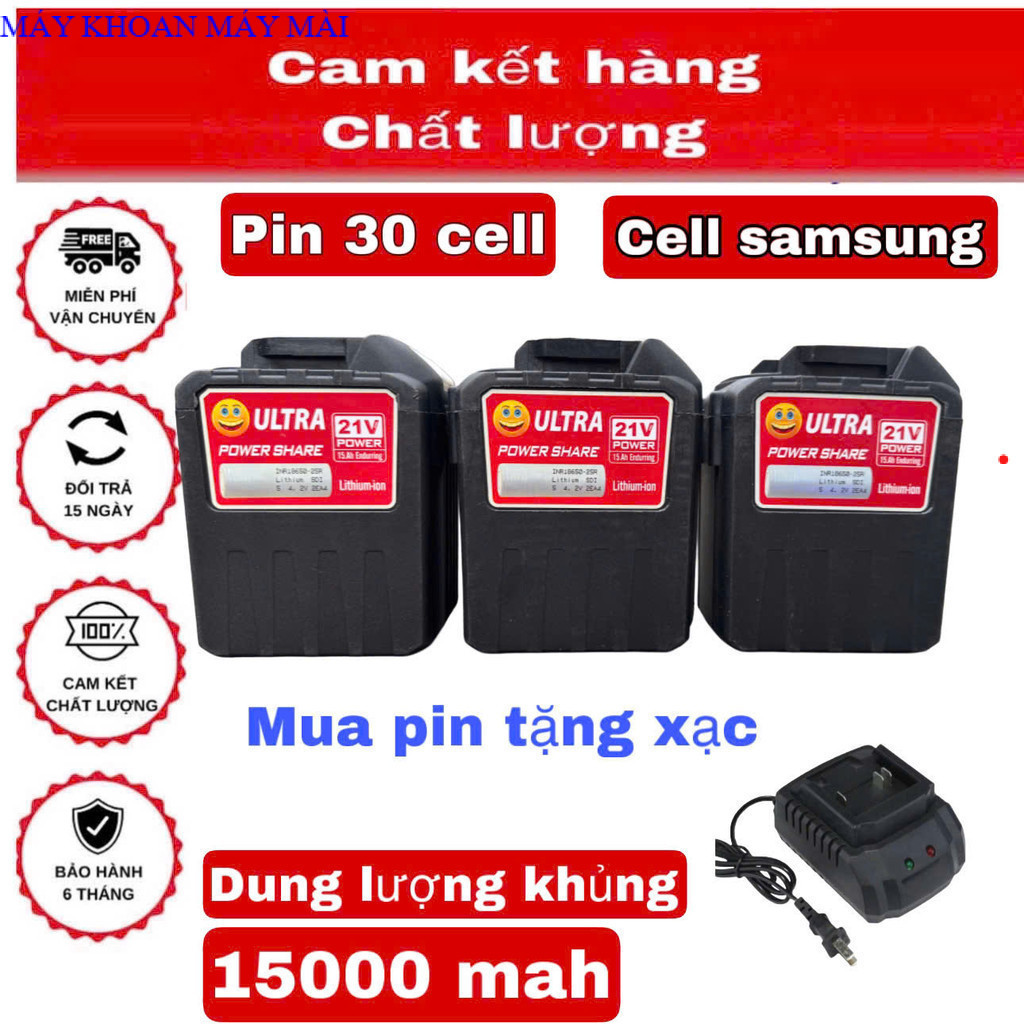 ( HỎA TỐC ) Pin 30cell 21v - 15Ah  UTRA CELL SAMSUNG  Dung lượng cao- Chân pin phổ thông MAYKHOANMAY