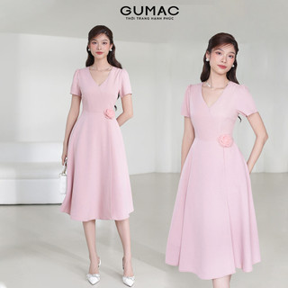 [SALE] Đầm nữ GUMAC A xòe cổ tim đính hoa hồng tím nữ GUMAC tính thanh lịch  DE03017