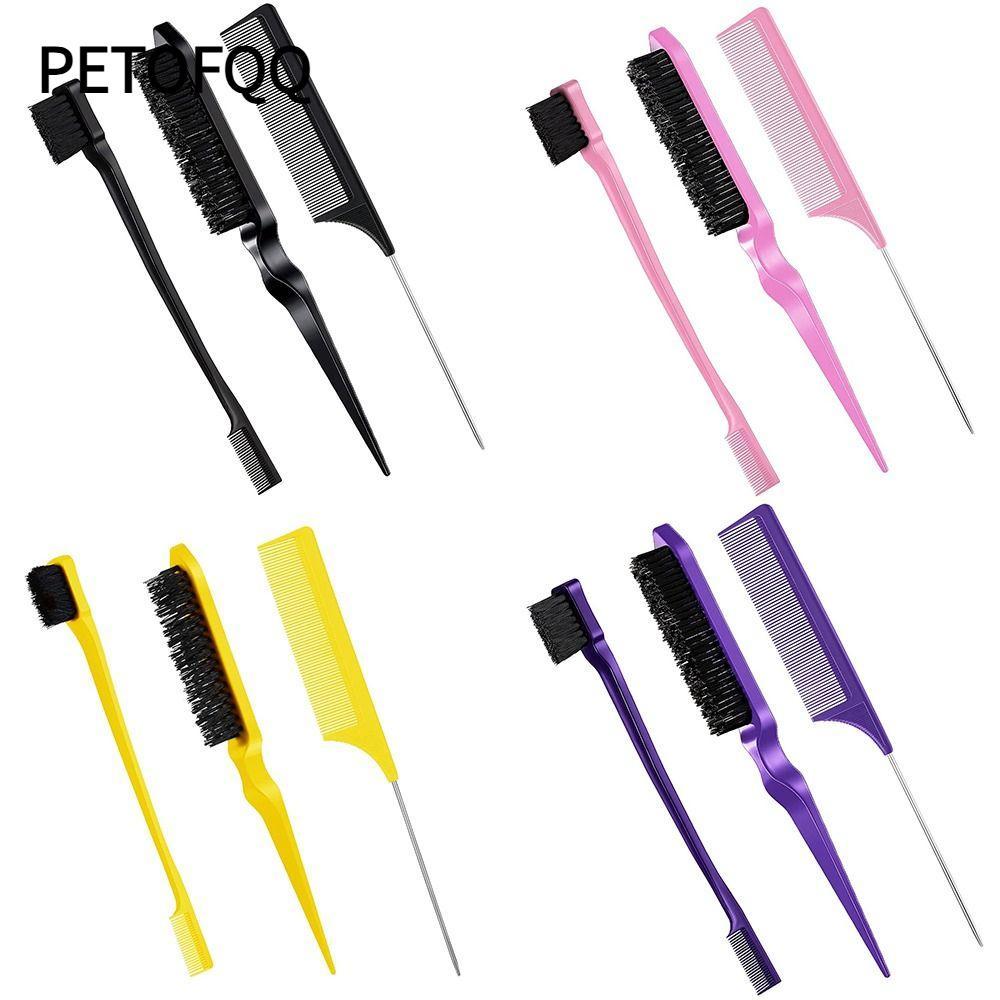 PETOFQQ Bộ 3 Cọ Slick Bộ Lược Đuôi Chuột Cho Cạnh Lưng Bàn Chải trêu chọc