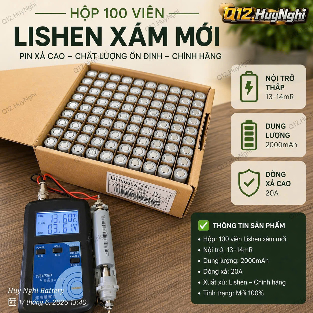 ✅️ ( Bán sỉ): 01 Hộp 100 viên 18650 Lishen Xám Mới
