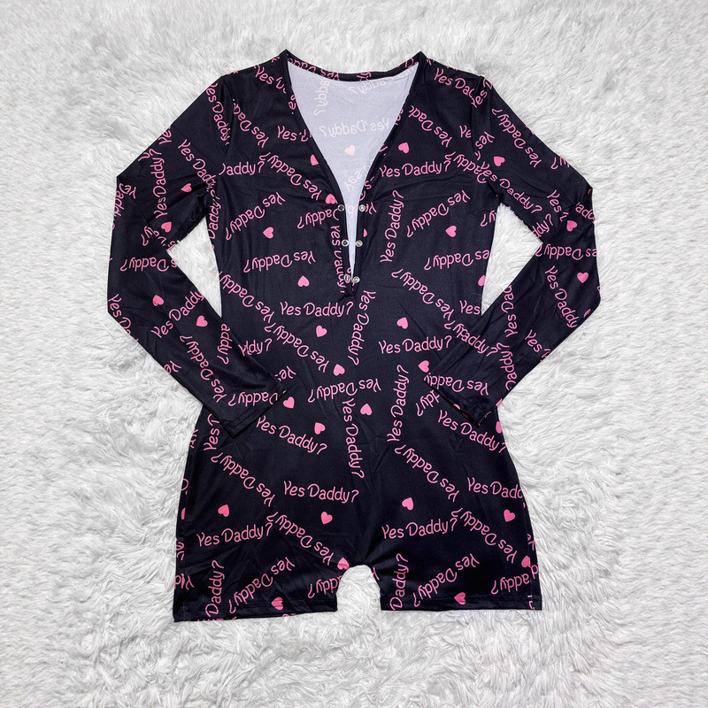D9449 Bán Chạy Xuyên Biên Giới Nữ Họa Tiết Thường Ngày In Hình Quần Short Dài Tay Nhà Jumpsuit