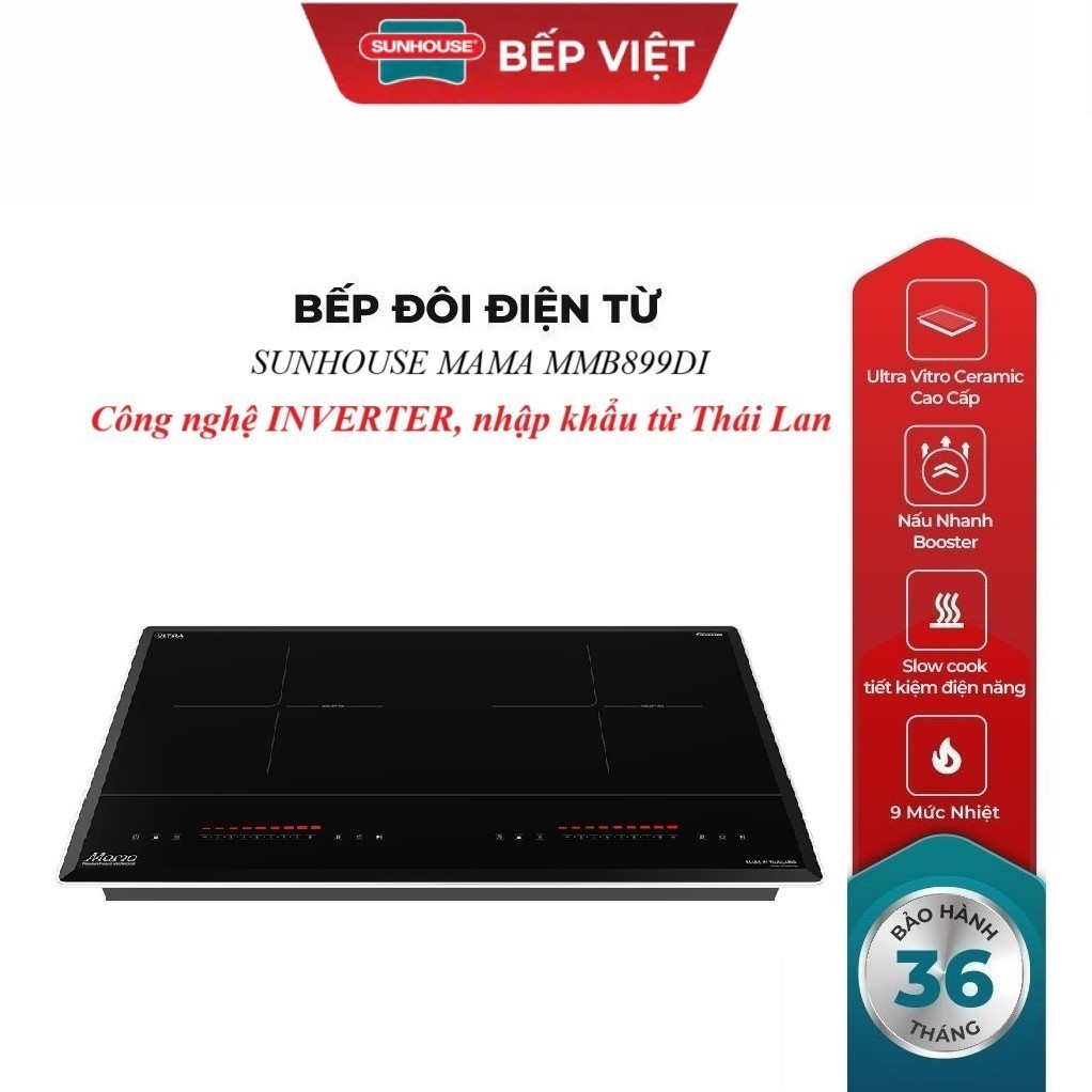 BẾP ĐÔI ĐIỆN TỪ SUNHOUSE MAMA MMB899DI, Công nghệ INVERTER, tổng công suất 
4400W, Mặt kính Ultra Vi