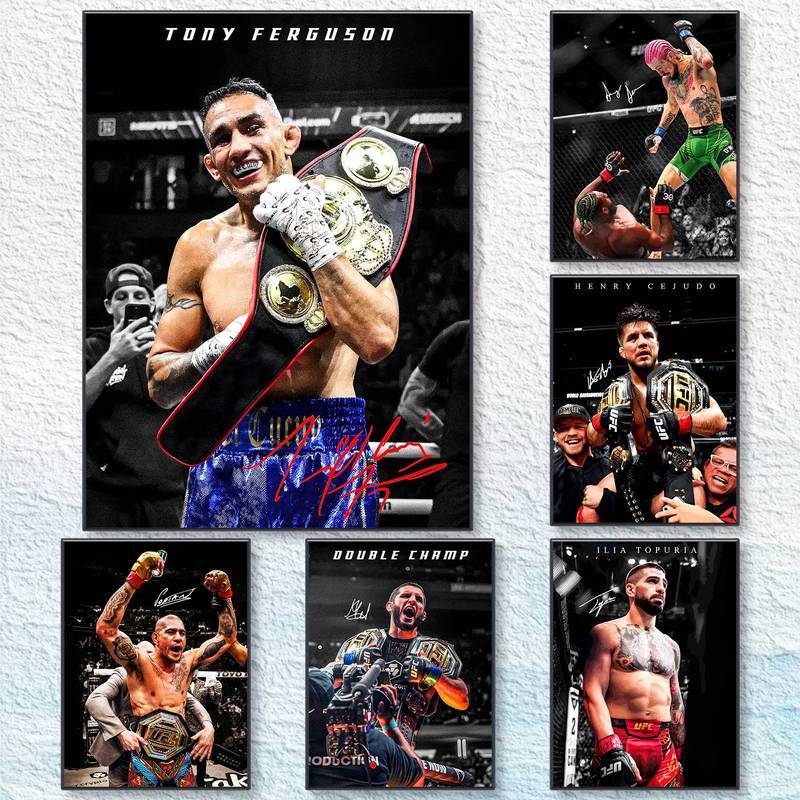 UFC Fighters Canvas Wall Art Set Khabib Nurmagomedov Conor McGregor Charles Oliveira Dustin Poirier 