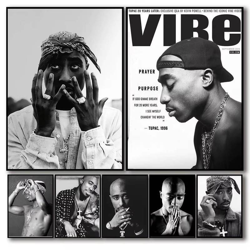 Đen Trắng Pop Hip Hop Rapper 2PAC Tupac Album Âm Nhạc Áp Phích Thẩm Mỹ Không Khung Canvas Treo Tường