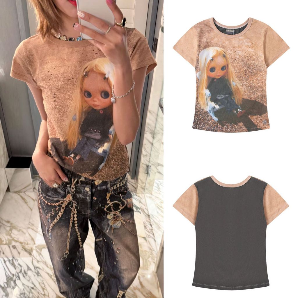 JCGL South Korea coyseio Joint Name blythe Casual Slim-Fit Short-Sleeve Korean Style Slimming Retro 