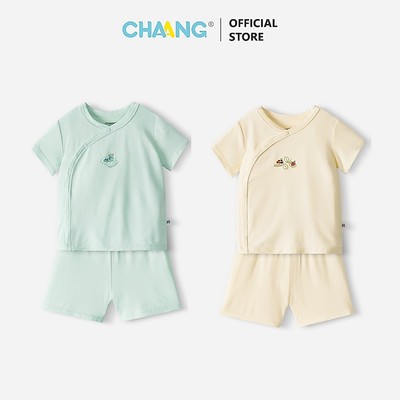 [CHAANG KID 0-18M] Bộ quần áo cộc cúc chéo cho bé gái và bé trai