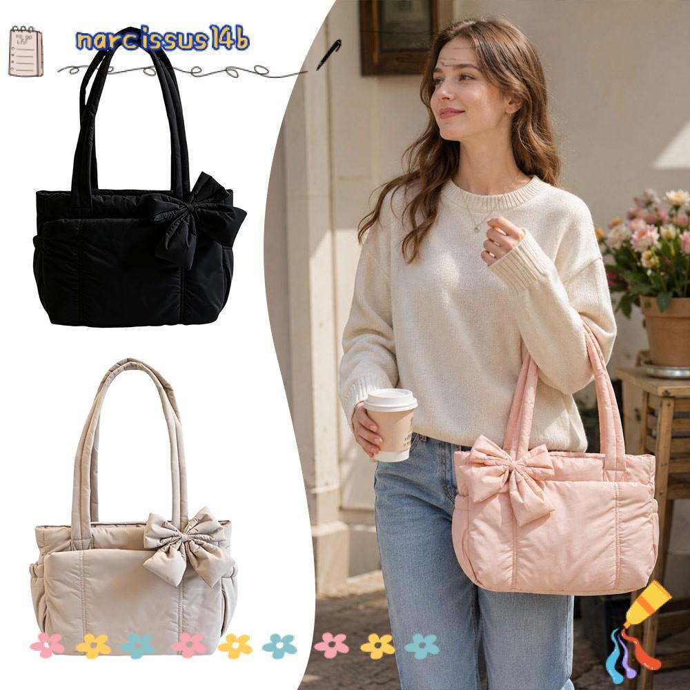 Túi Tote NARCISSUSB, Nhiều Túi Nơ Túi Tập Yoga, Tổ Chức Puffy Túi Laptop Dung Tích Lớn Nữ