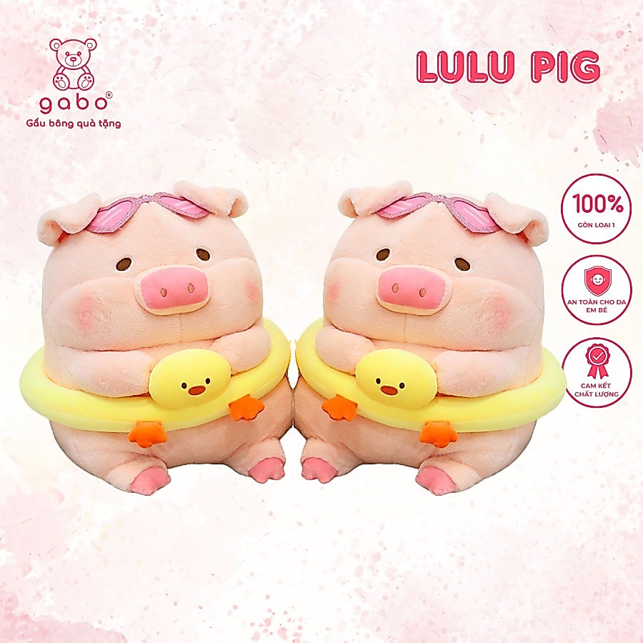 Gấu Bông Heo Lulu Đeo Phao Bơi Vịt, Gấu Bông Heo Đi Biển Ôm Phao Vịt Đeo Kính gấu bông cao cấp