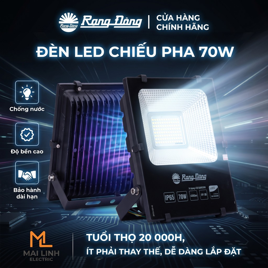 (Chĩnh Hãng Rạng Đông) Đèn Led chiếu pha công suất 100W-150W-200W-Chống nước,siêu sáng,tiết kiệm - M