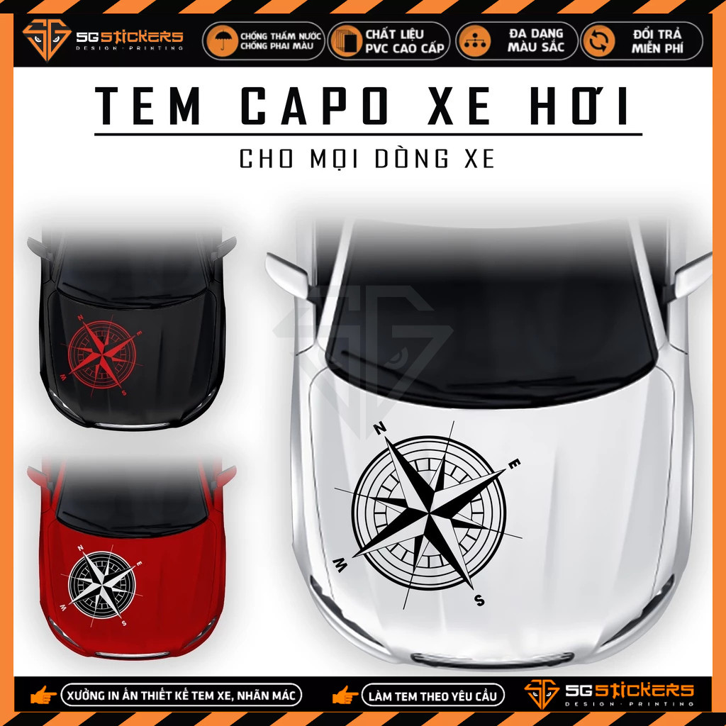 Tem Dán Nắp Capo Xe Ô Tô Xe Hơi Thiết Kế La Bàn | TCPOT-01 | Decal Dán Nắp Capo, Sườn Xe Oto Chống N
