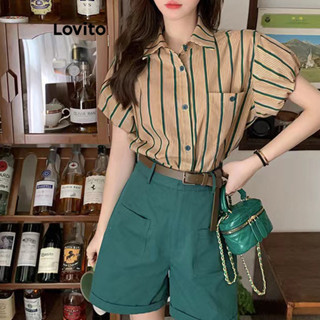 Lovito Áo Sơ Mi Sọc Nút Trước Túi Dành Cho Nữ LNE29004  (Mai)