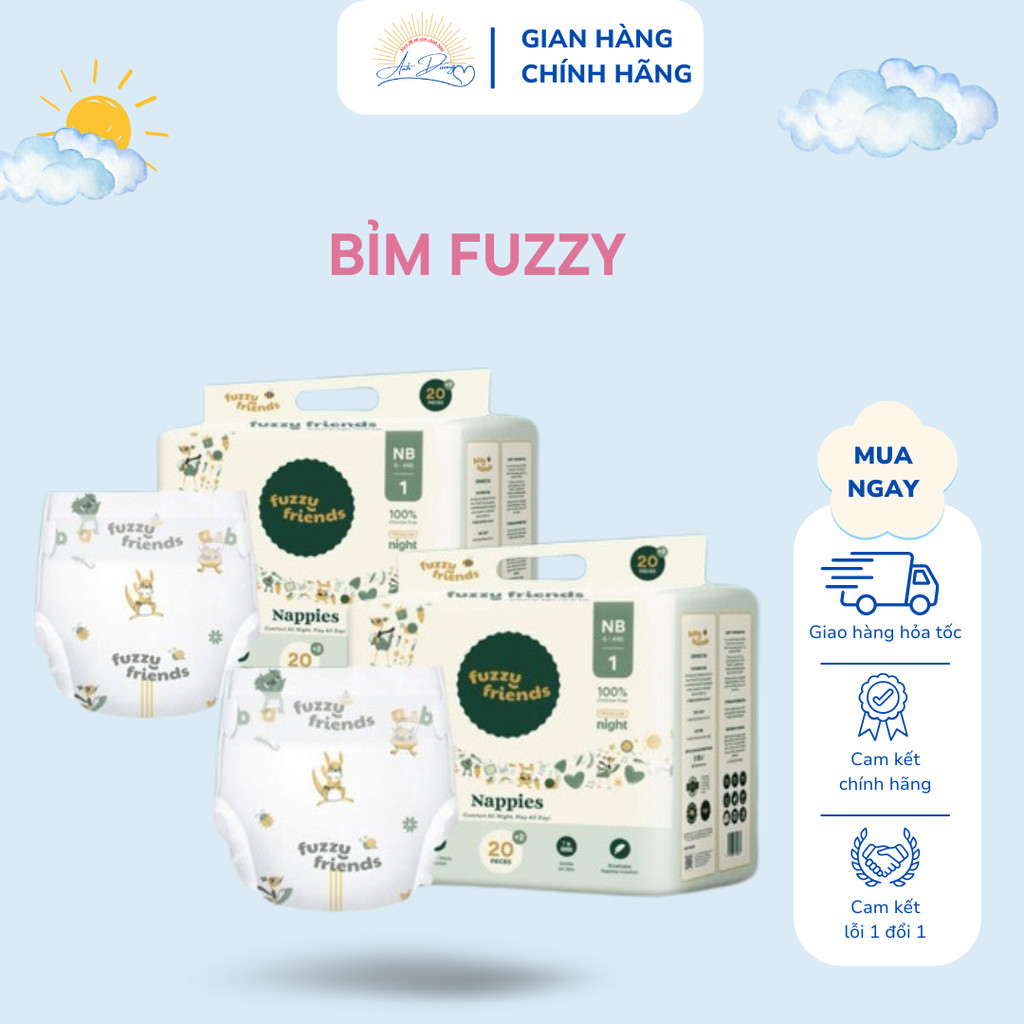 Bỉm FUZZY FRIENDS Đủ Size Cho Bé NB22/S23/M24/L21 M23/L21/XL19/XXL17