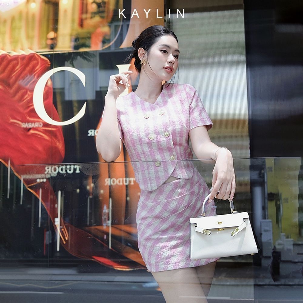 [SALE SỐC] Set KAYLIN áo Ghi lê vải dạ tweed phối chân váy họa tiết caro phong cách thanh lịch - N2331